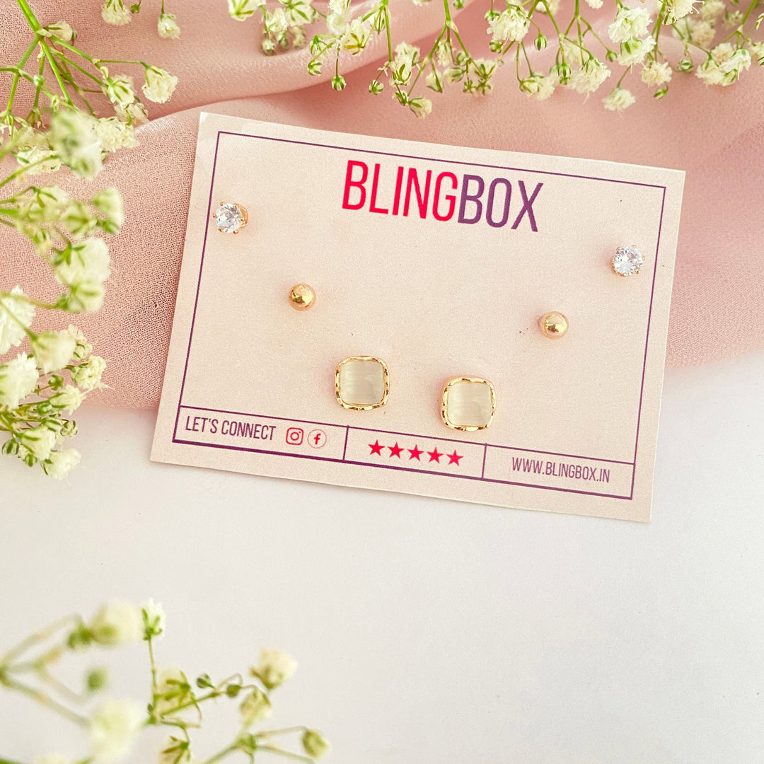 Bling Box Earrings Combo Classy Rose Gold Jewellery 