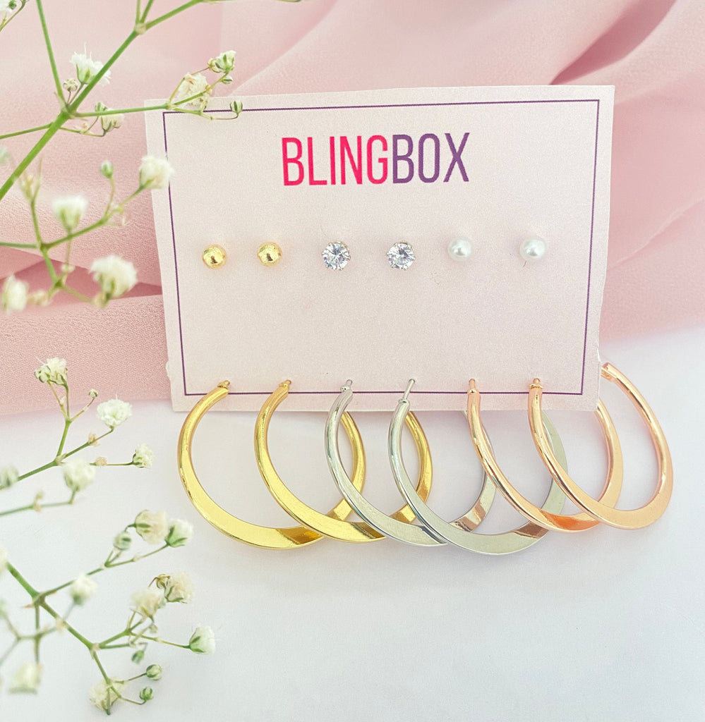 Hoops Studs Earrings Combo- Set of – Bling Box