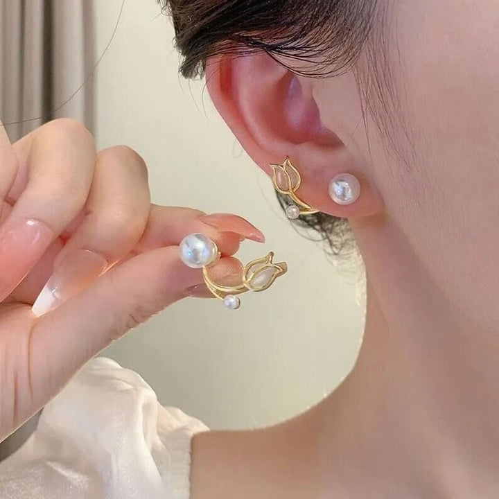 Korean Tulip Pearl Earrings