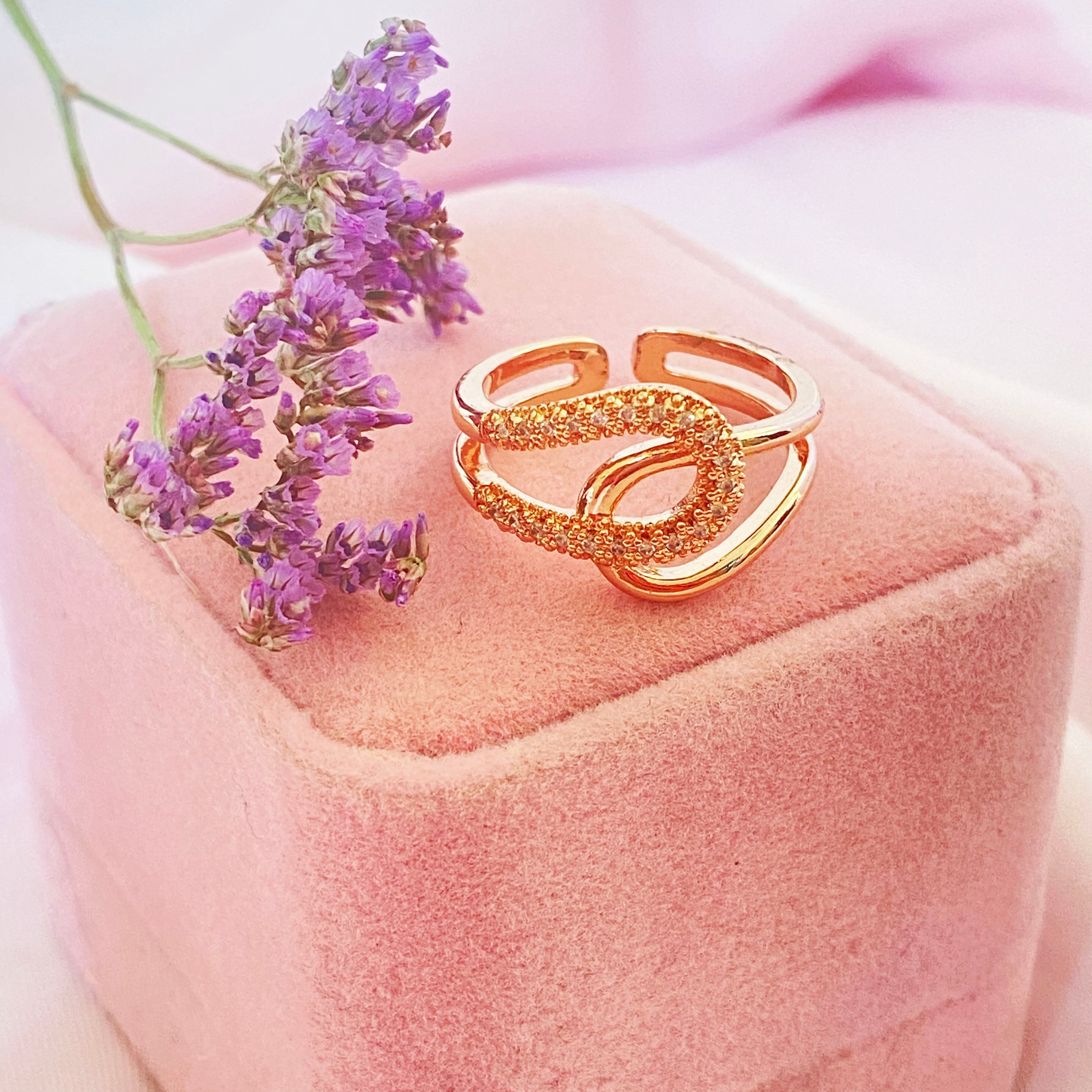 Rose gold ring with pink stone | Adjustable finger flower rings for wo –  Indian Designs