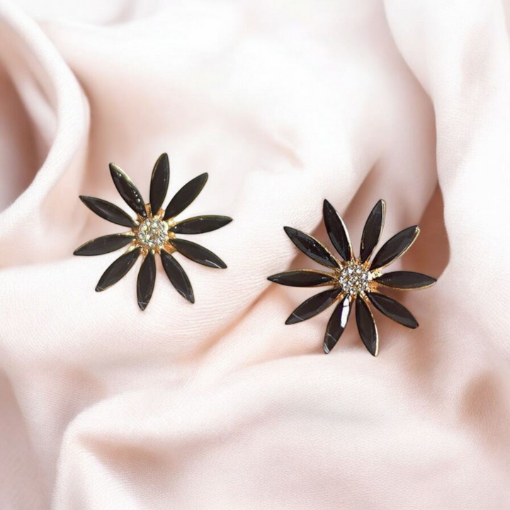 Sleek Flower Crystal earrings -Studs