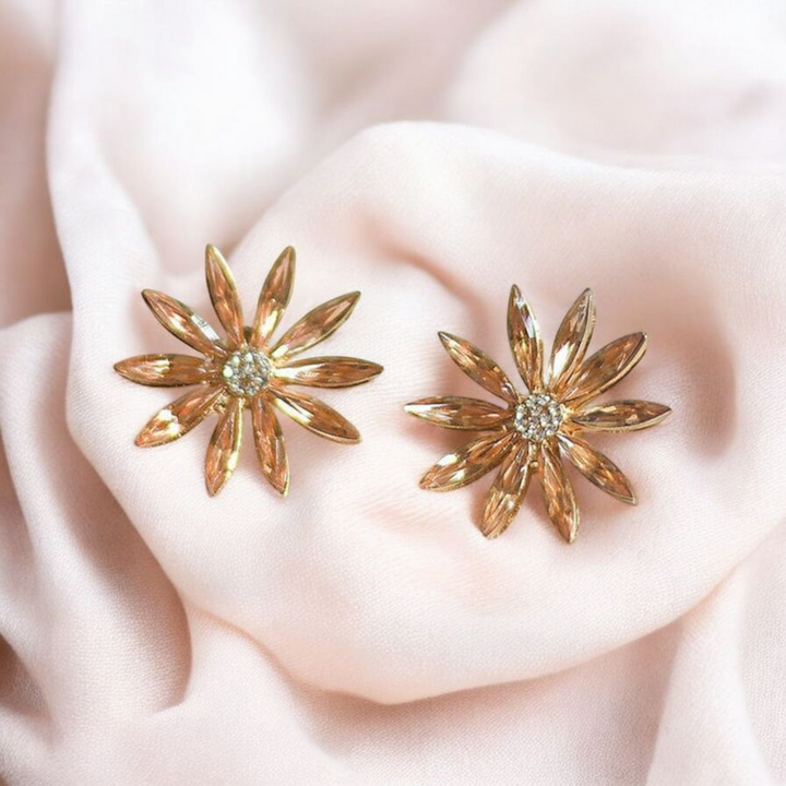 Sleek Flower Crystal earrings -Studs