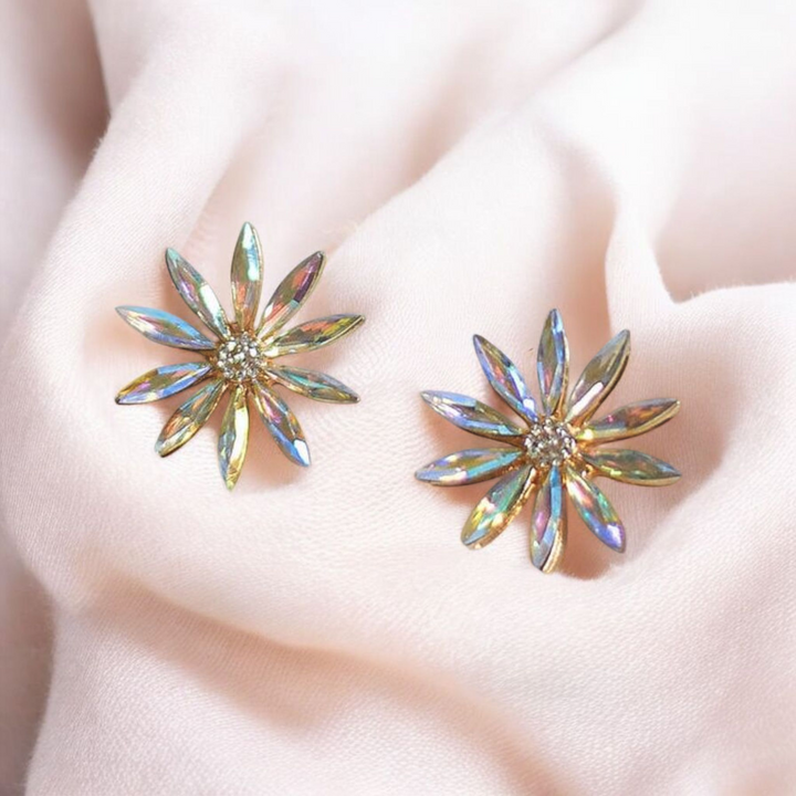 Sleek Flower Crystal earrings -Studs