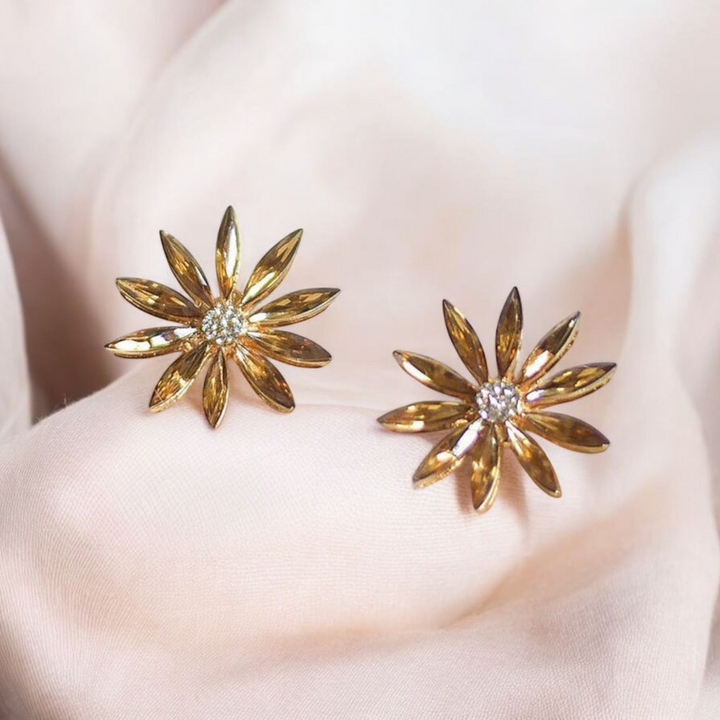 Sleek Flower Crystal earrings -Studs