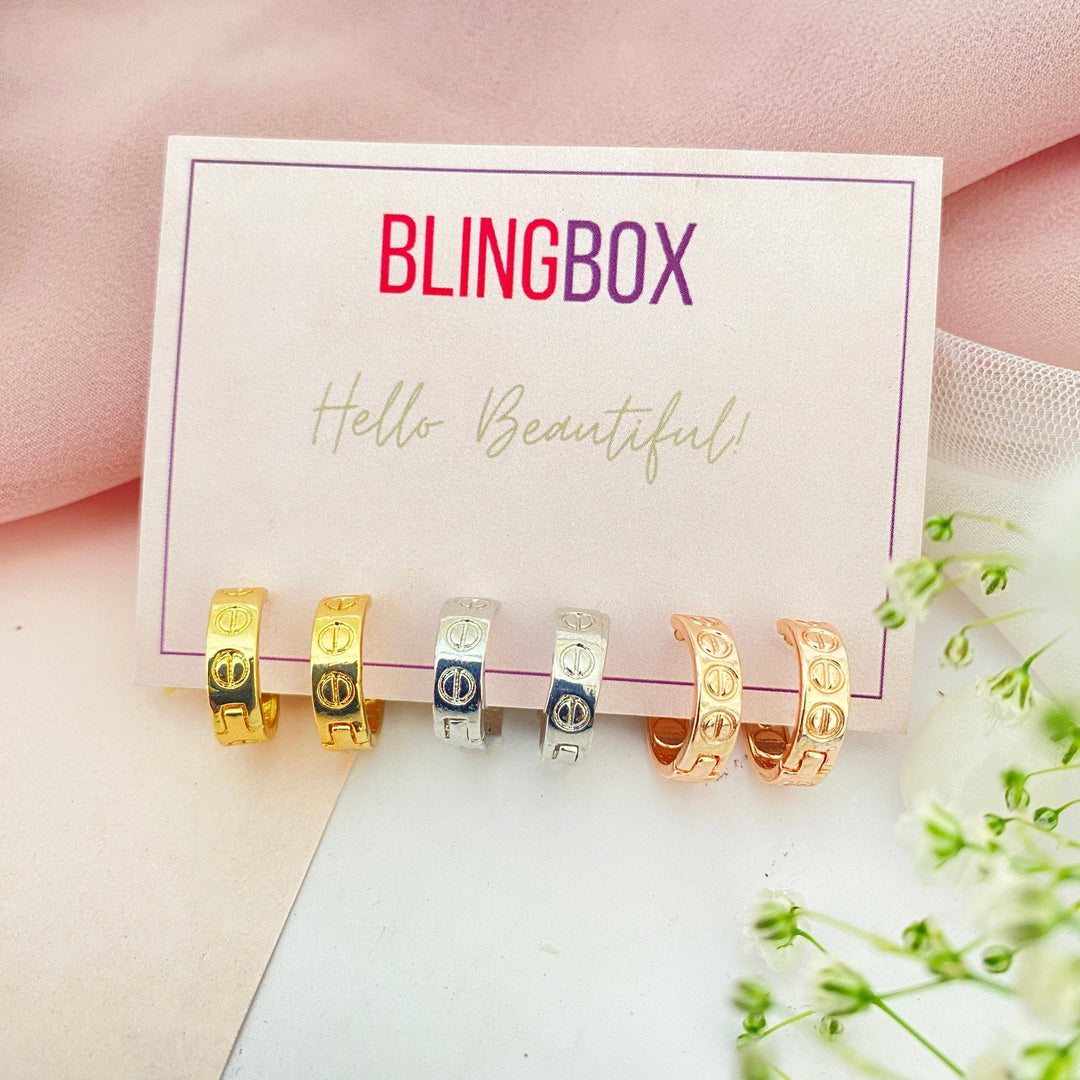 Bling Box Tri- Coloured Hoop Earring Set Jewellery 