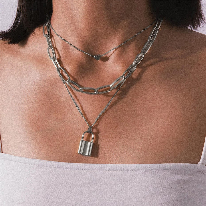 Bling Box  3 Layered Lock Necklace Jewellery 