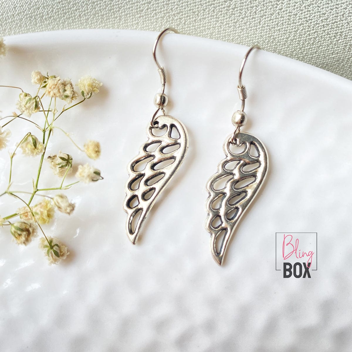 Lab-Created White Sapphire Angel Wing Earrings in Sterling Silver | Zales