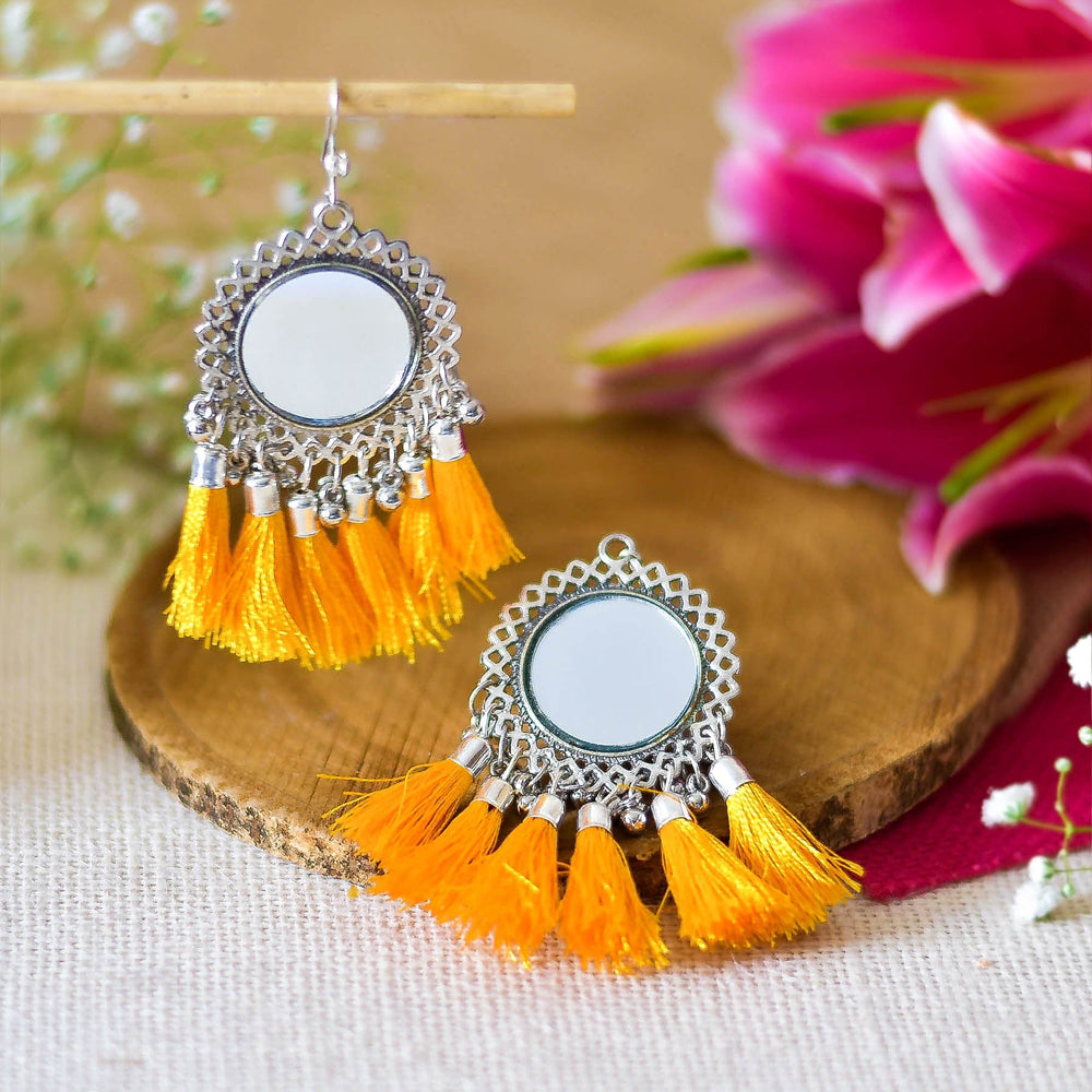 Bling Box Jewellery Circle Mirror Tassel Earrings Jewellery 