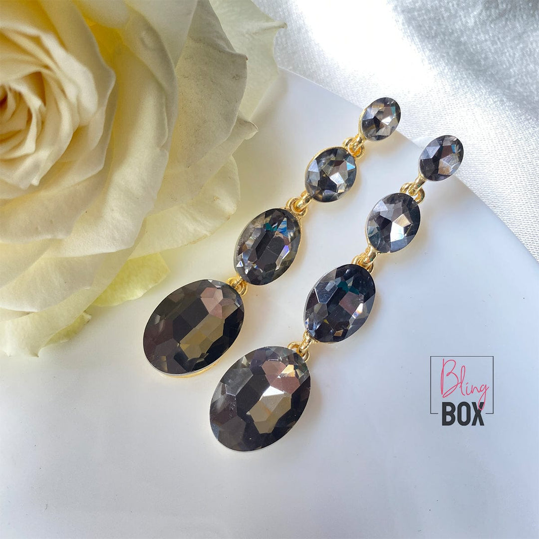 Bling Box Jewellery Circular Black Crystal Earrings Jewellery 