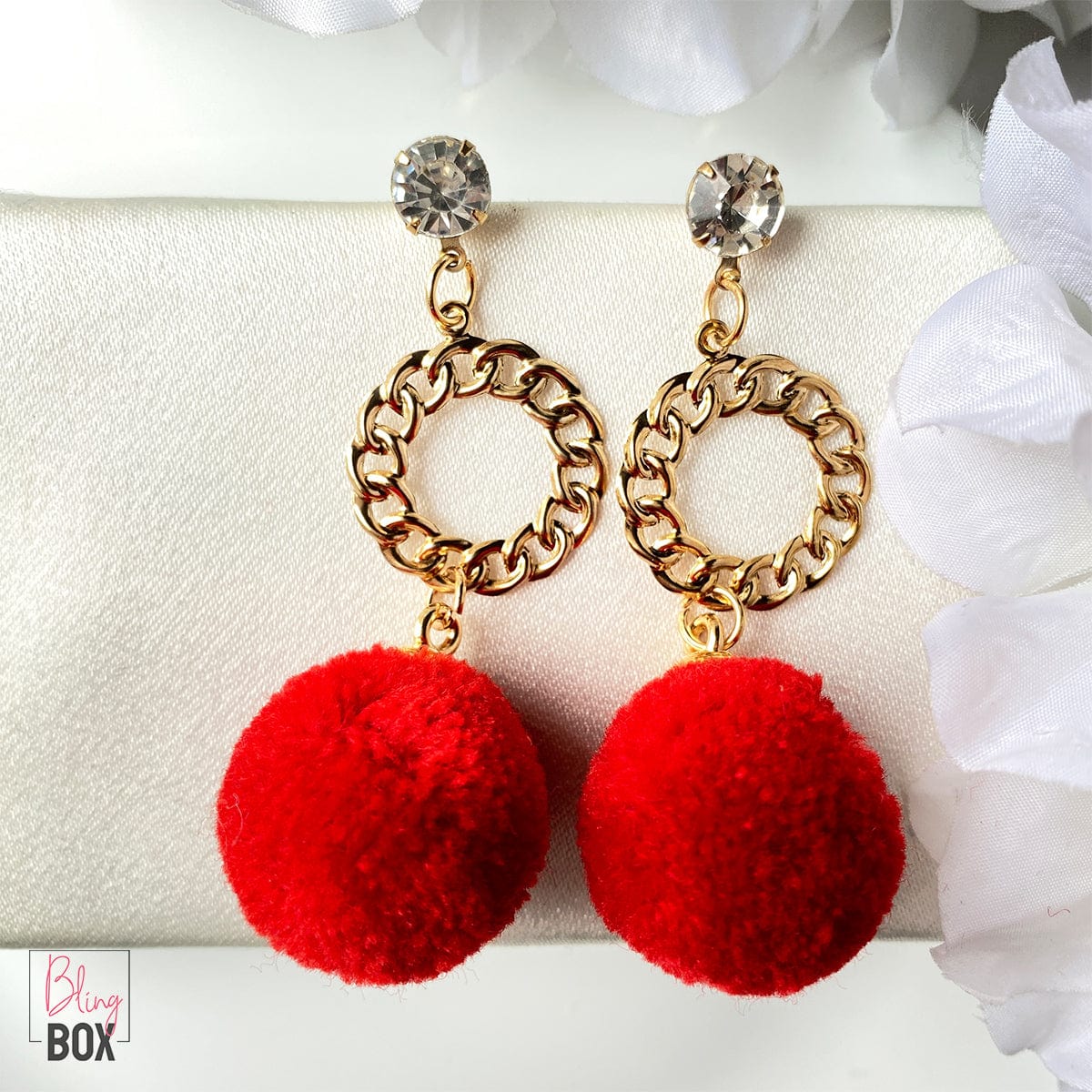 Pom pom hot sale hoop earrings