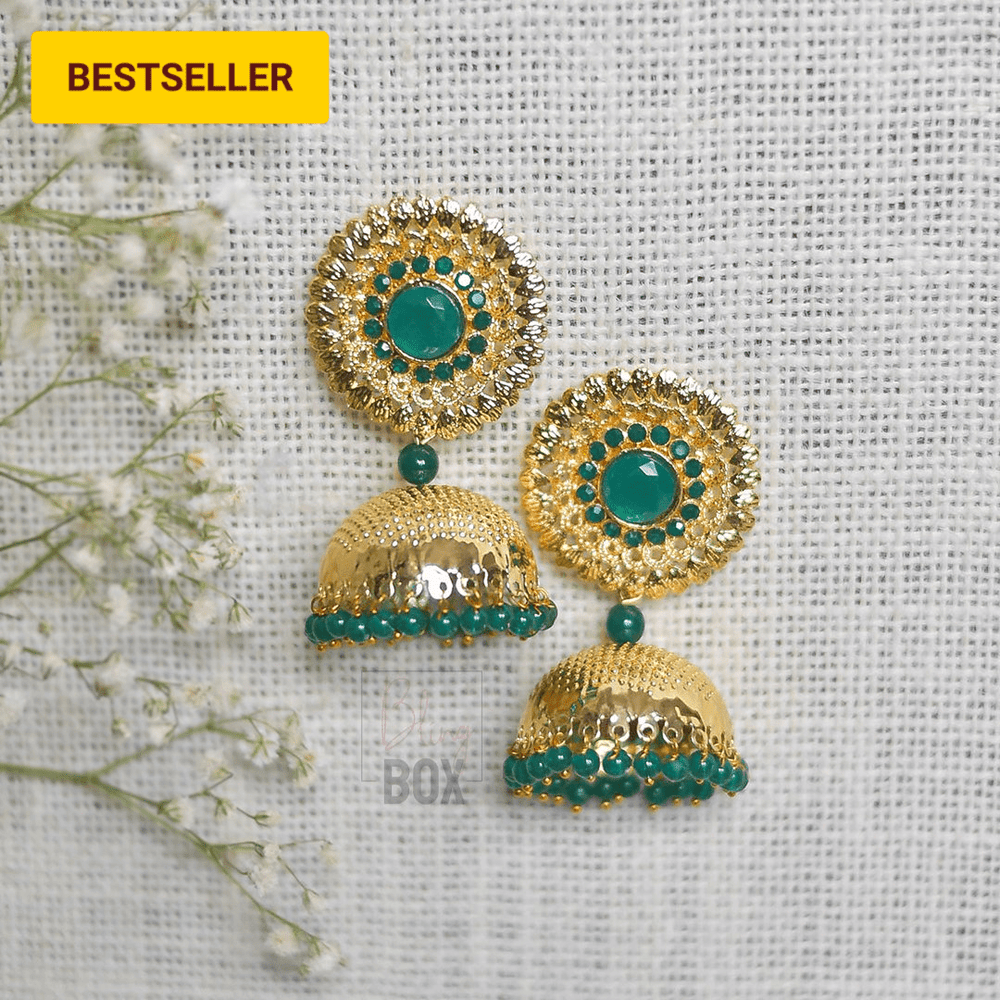 Bling Box Jewellery Circular Stamped Gold  Jhumkas Jewellery 