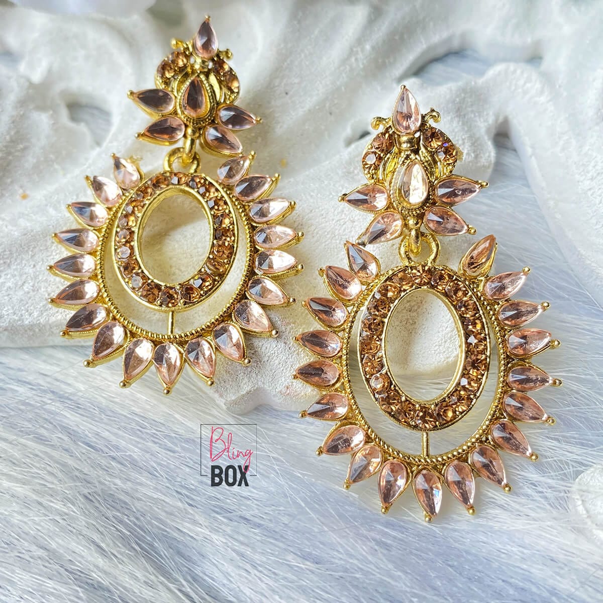 Golden Brass Stylish Artificial Stone Earrings – StyleBuzz