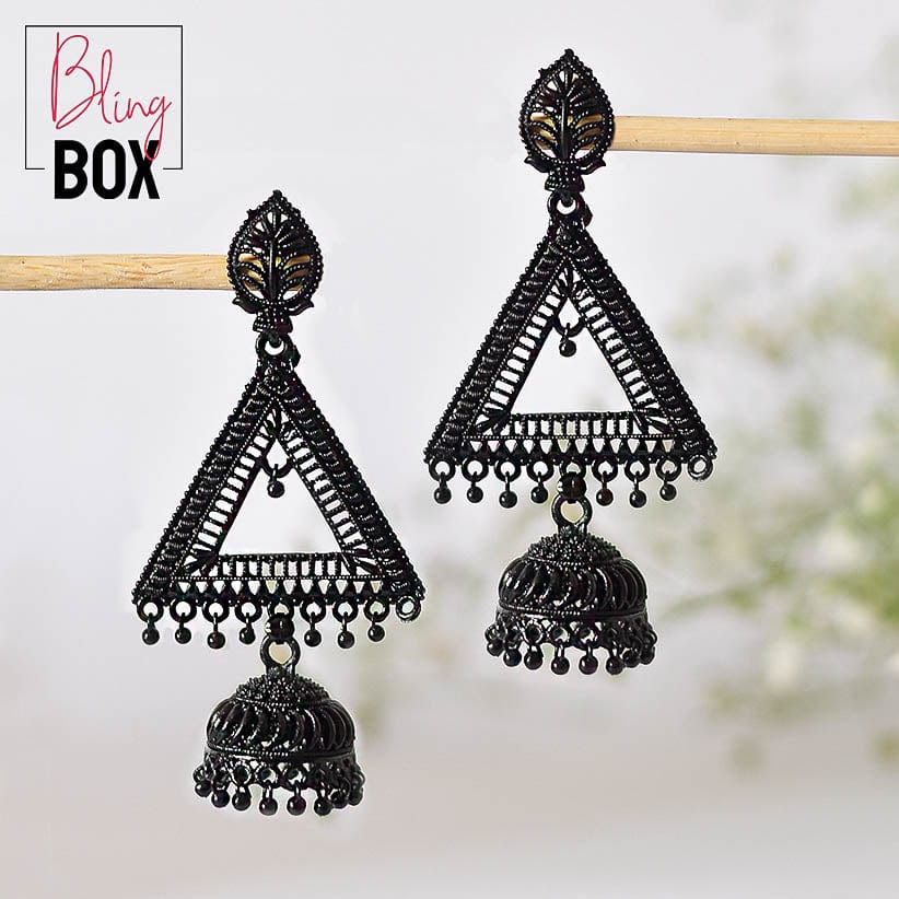 Bling Box Jewellery Fancy Triangular Black Jhumkas Jewellery 