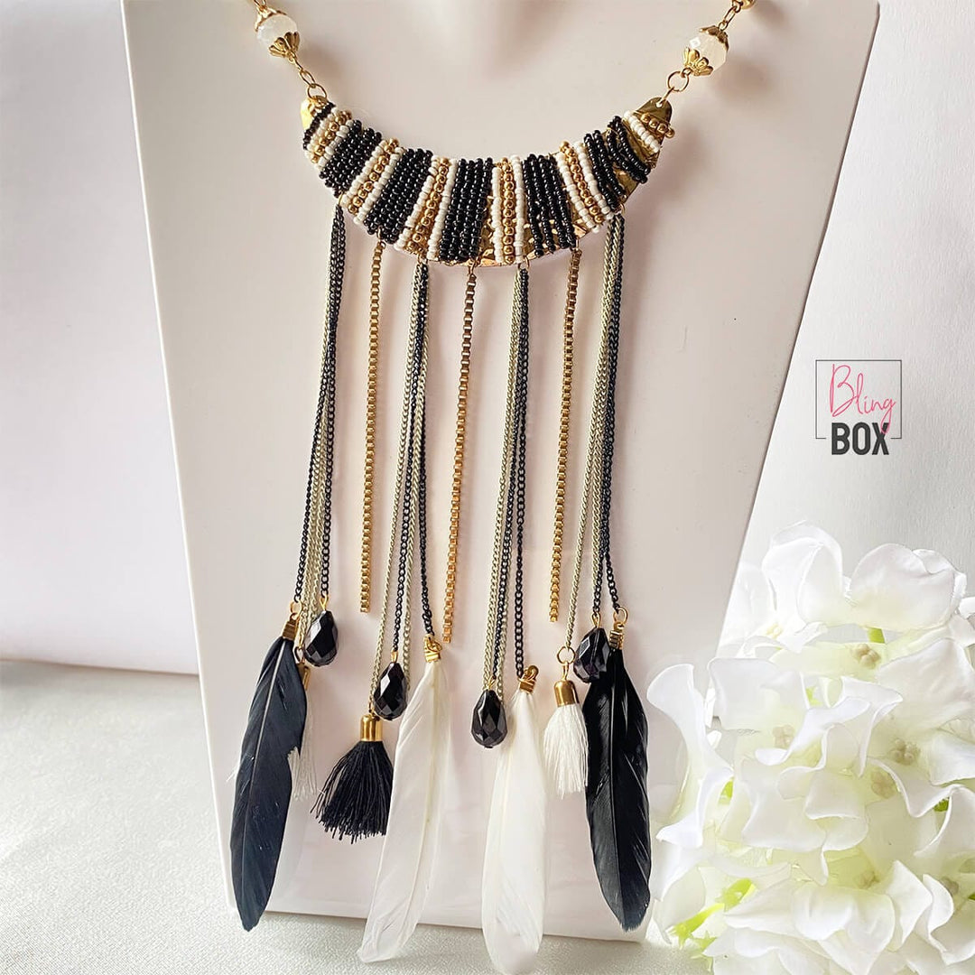 Bling Box Jewellery Feather Tassel Boho Necklace Jewellery 