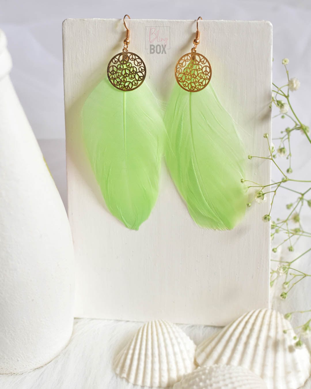Bling Box Jewellery Gold Charm Feather earrings Jewellery 