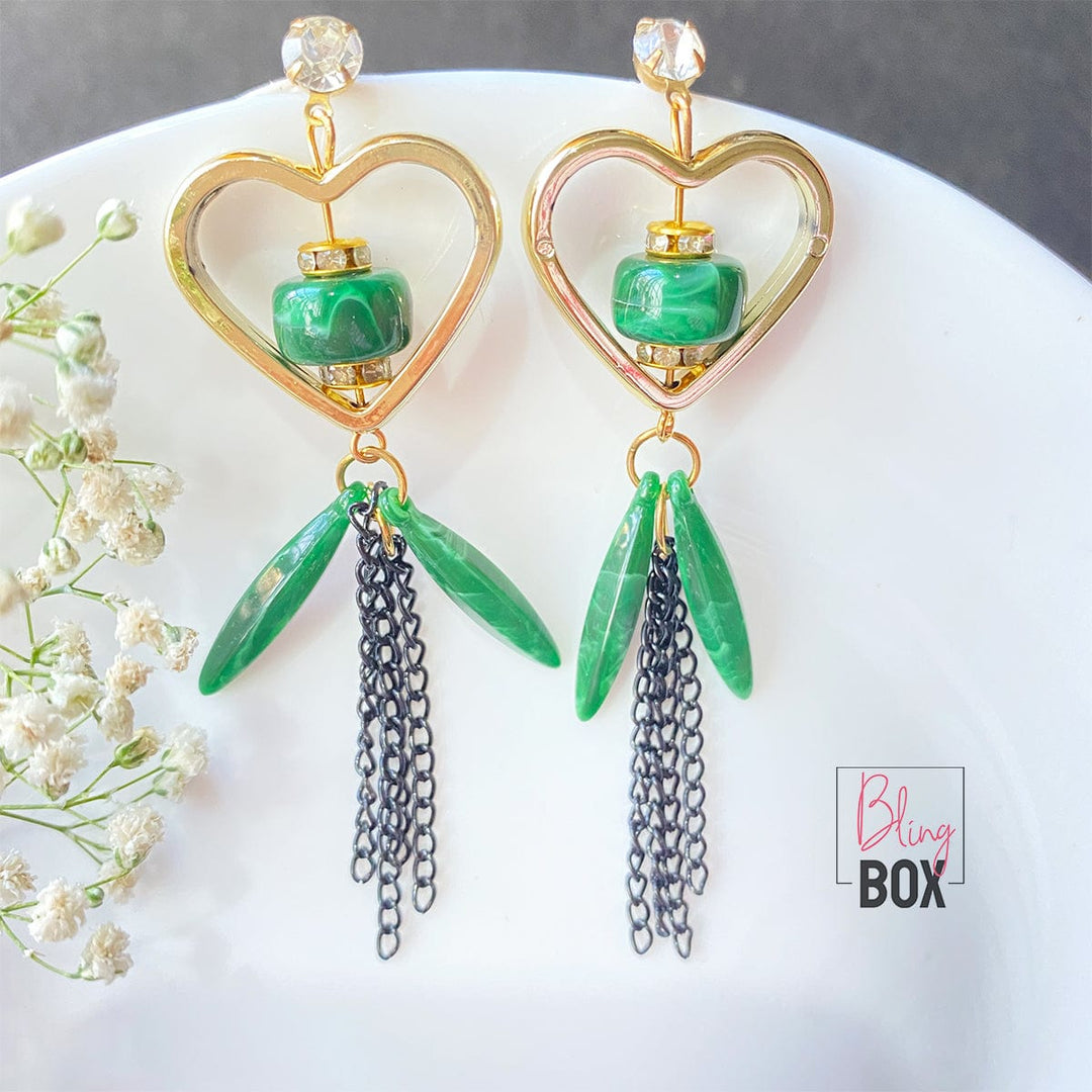 Bling Box Jewellery Golden Heart Tassel Earrings Jewellery 