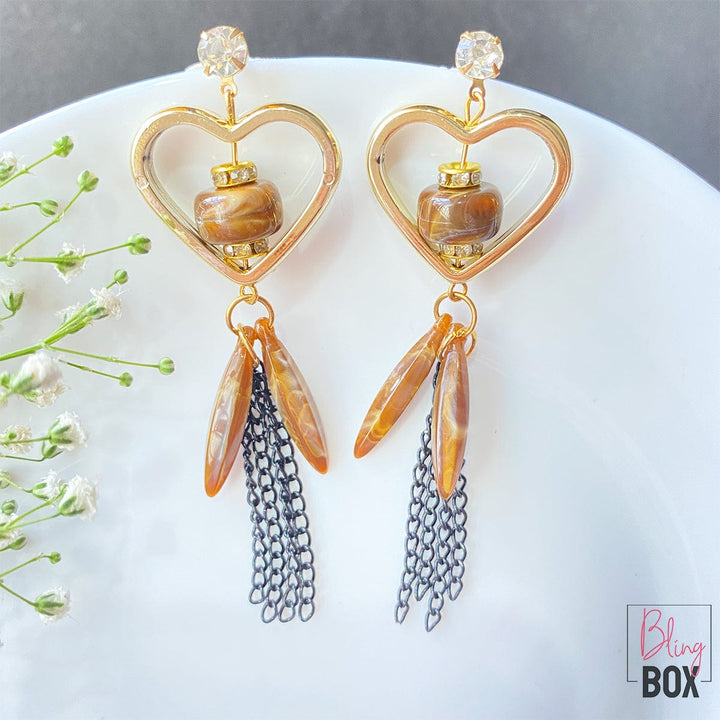 Bling Box Jewellery Golden Heart Tassel Earrings Jewellery 