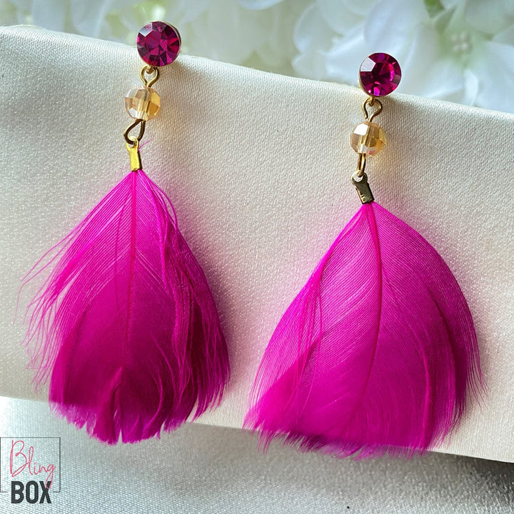 Bling Box Jewellery Stone and Feather Drop Earrings Jewellery 