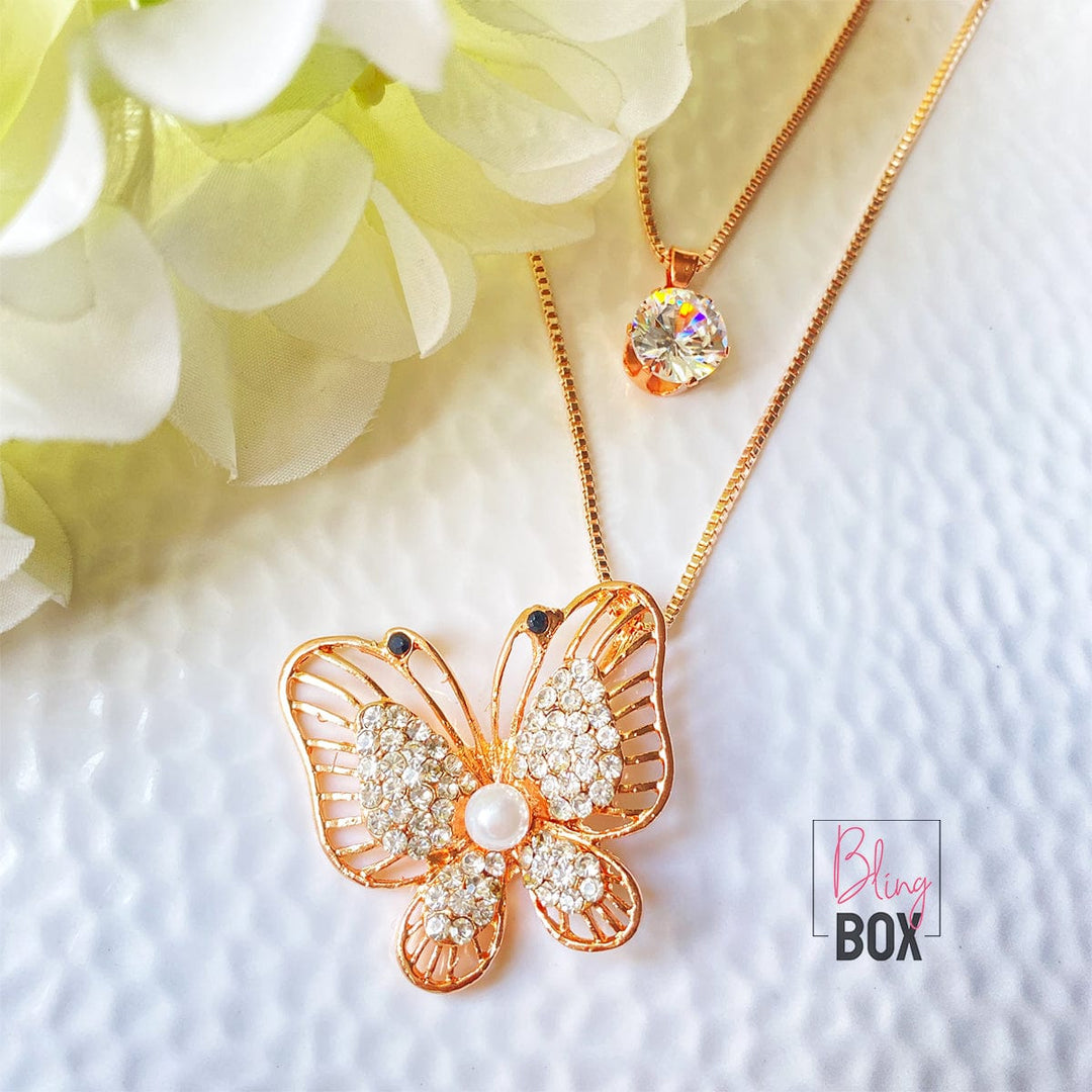 Bling Box Jewellery Studded Butterfly Fox Multilayer Long Chain Jewellery 