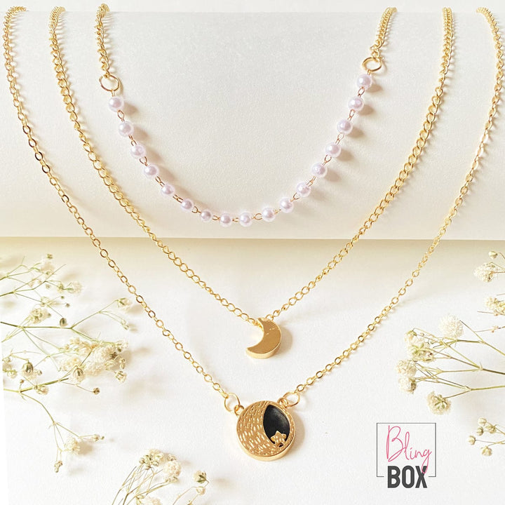 Bling Box Jewellery Sun, Moon, and Pearls Necklace Jewellery 