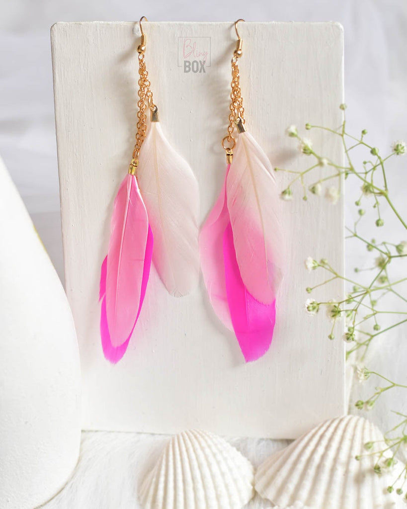 Pink feather deals earrings